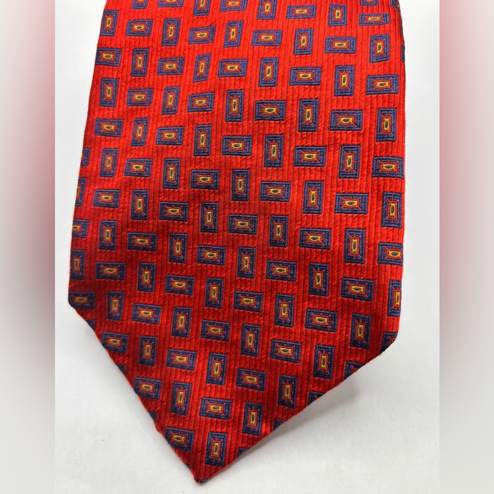 Robert Talbott Red Blue Gold Rectangular Pattern … - image 3